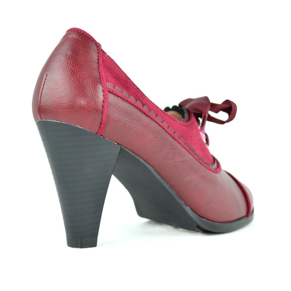 Chase & Chloe Women's Classic Lace Up Kitten Mid-Heel Round Toe Oxfords - Picture 3 of 3